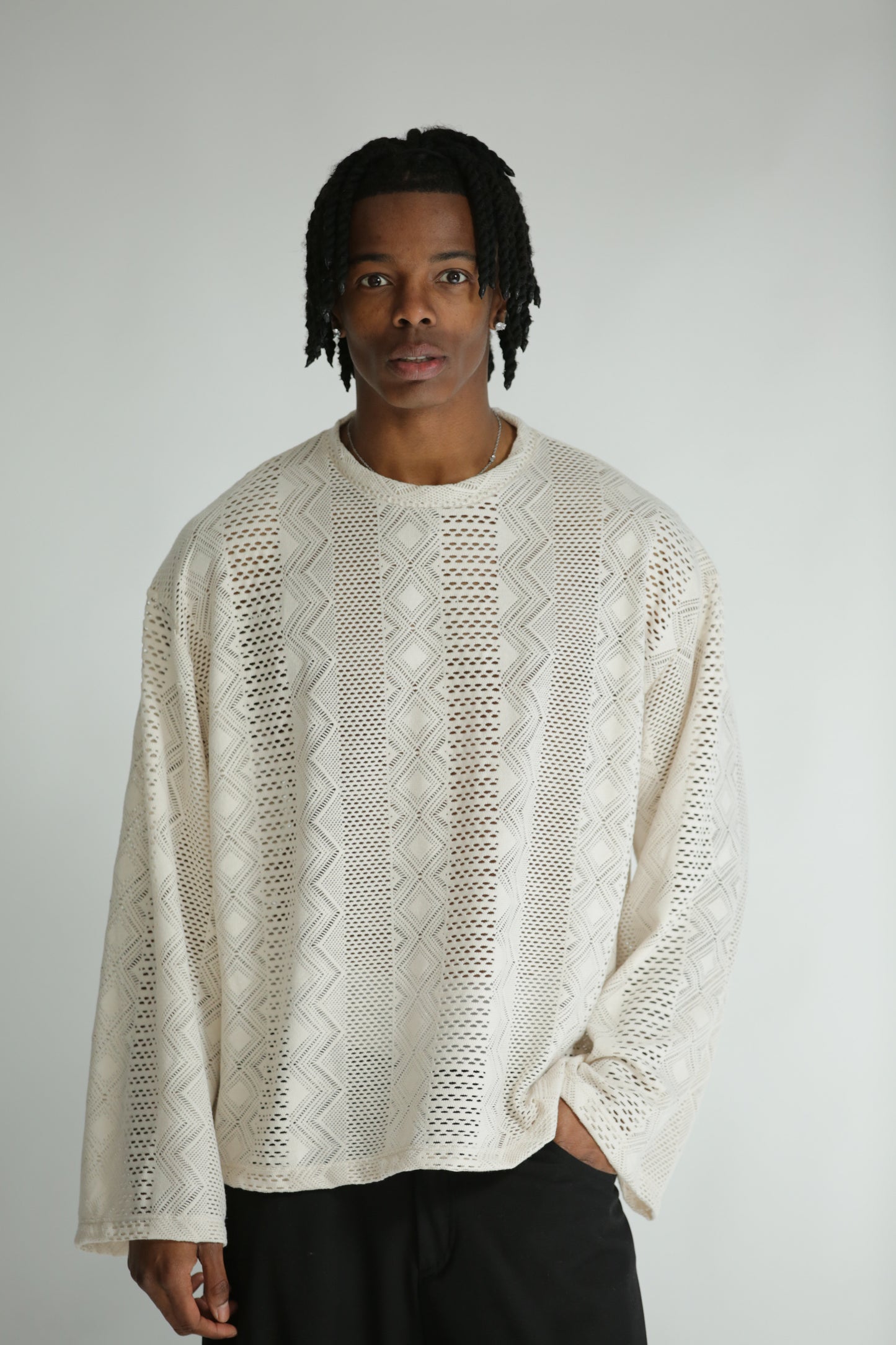 Long sleeve traforata bianca