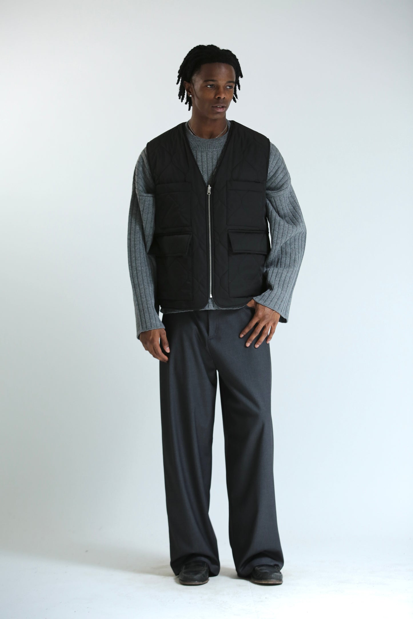 Gilet REVERSIBILE nero nylon / grigio ciniglia
