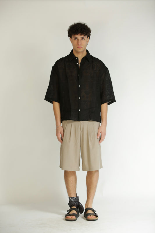 Camicia etnica manica 3/4 nera
