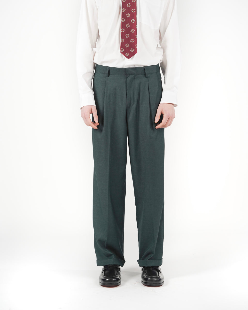 Pantalone loose fit sartoriale verde melange