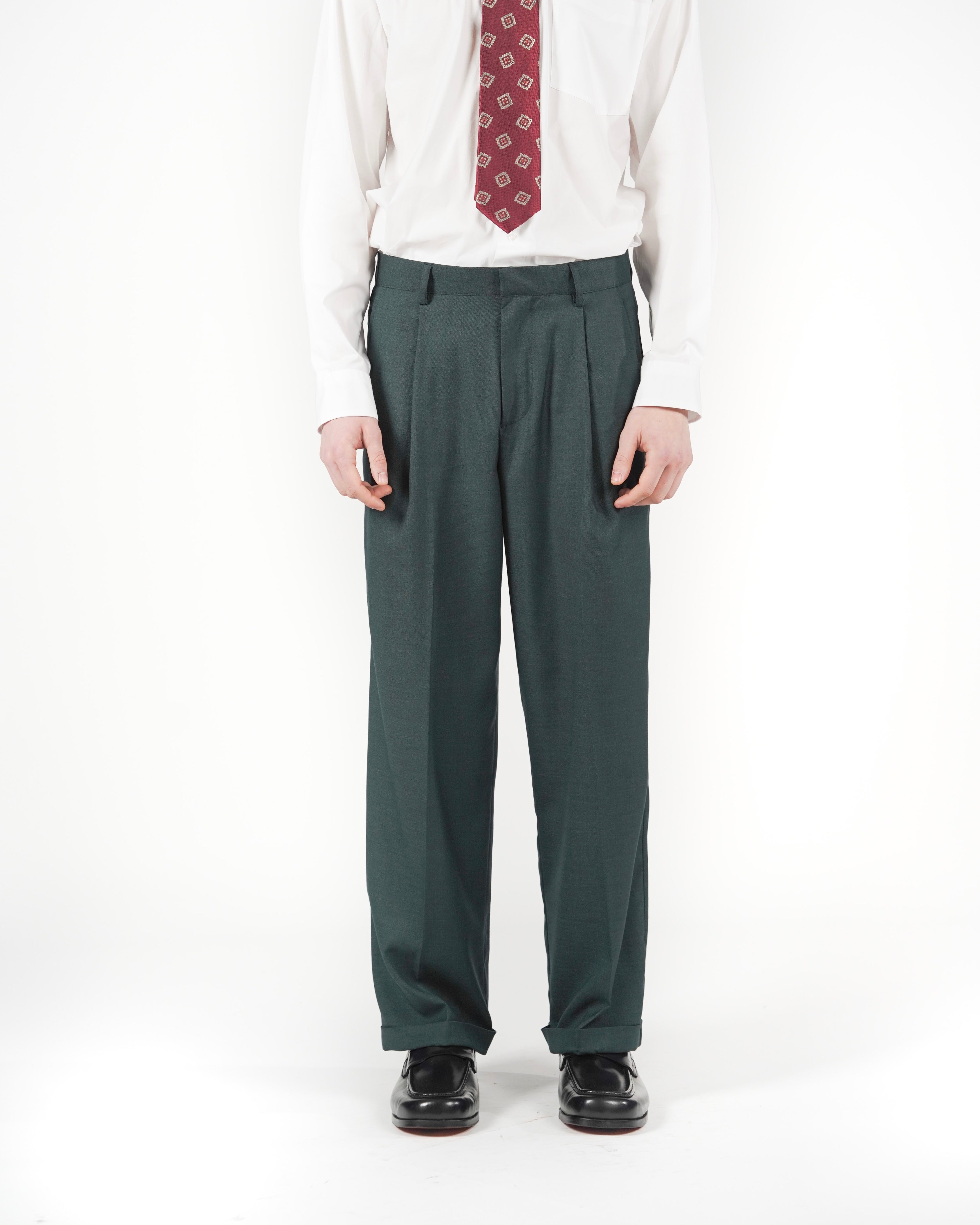 Pantalone loose fit sartoriale verde melange