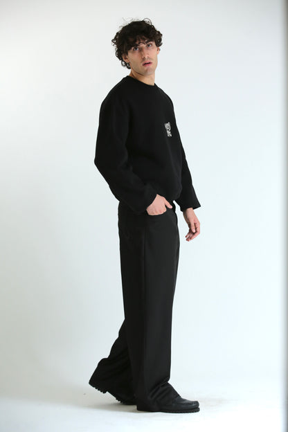 Felpa crop girocollo nero