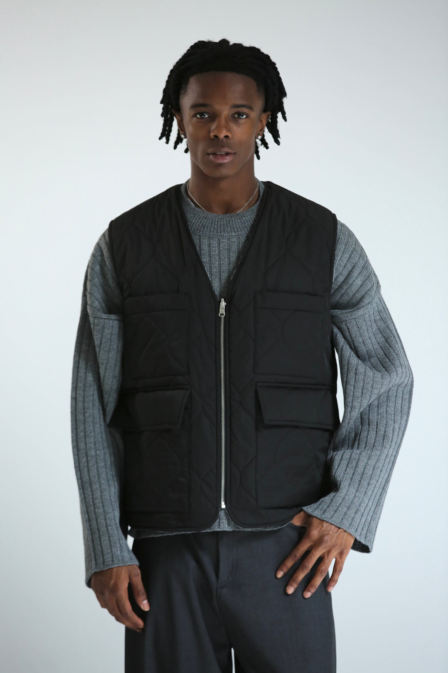 Gilet REVERSIBILE nero nylon / grigio ciniglia