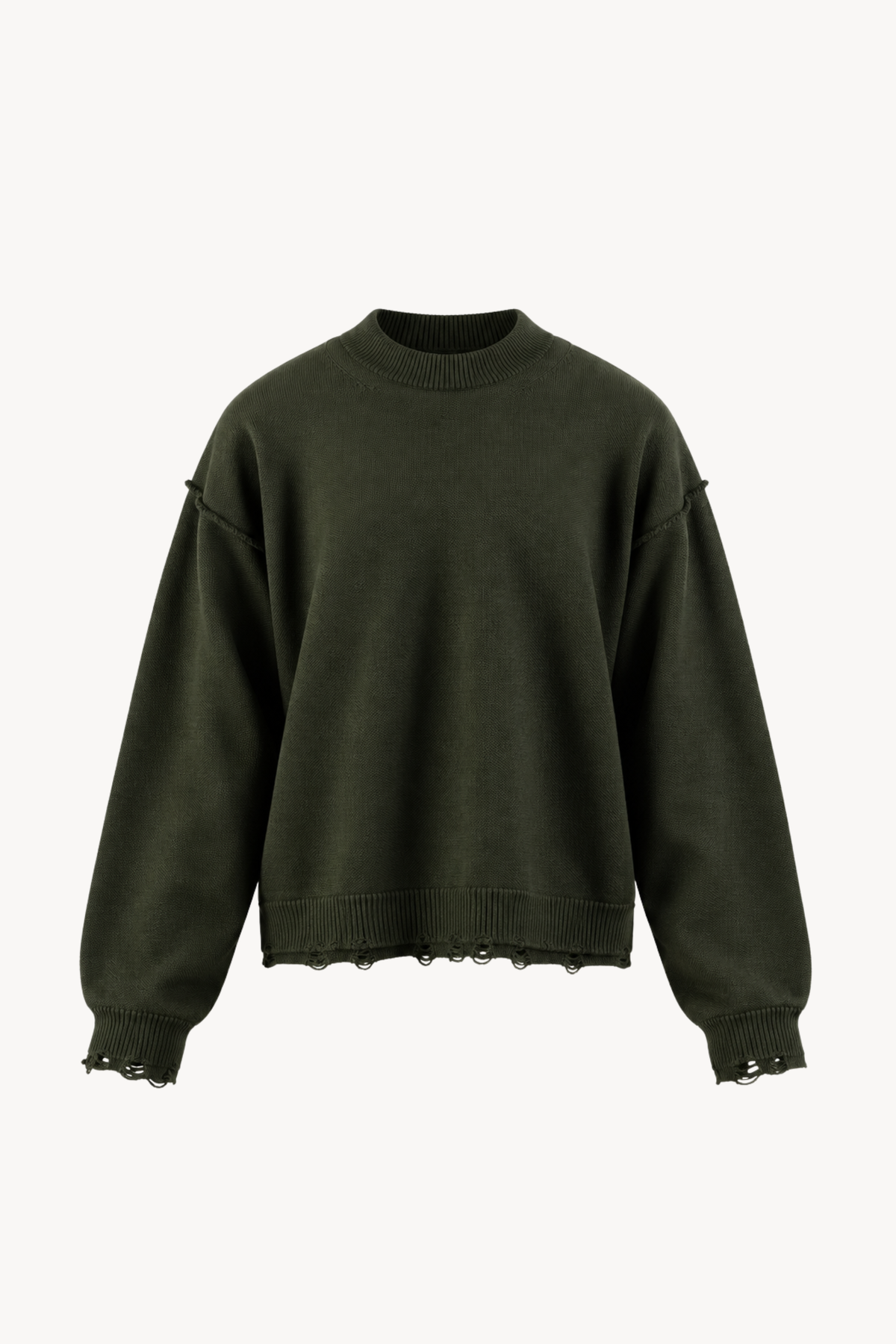 Green Distressed Knit Sweater