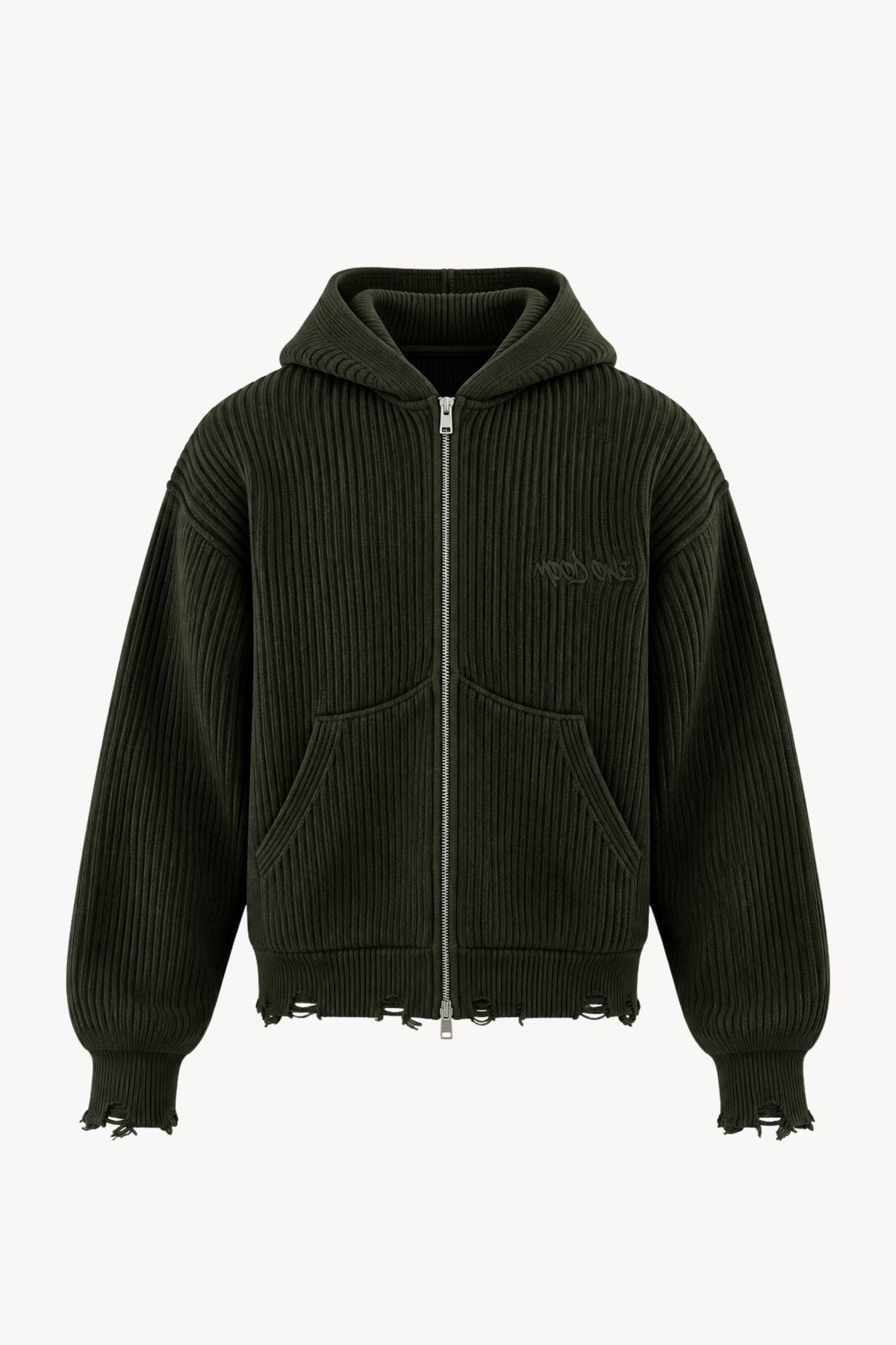 Green Full-Zip Knit Hoodie