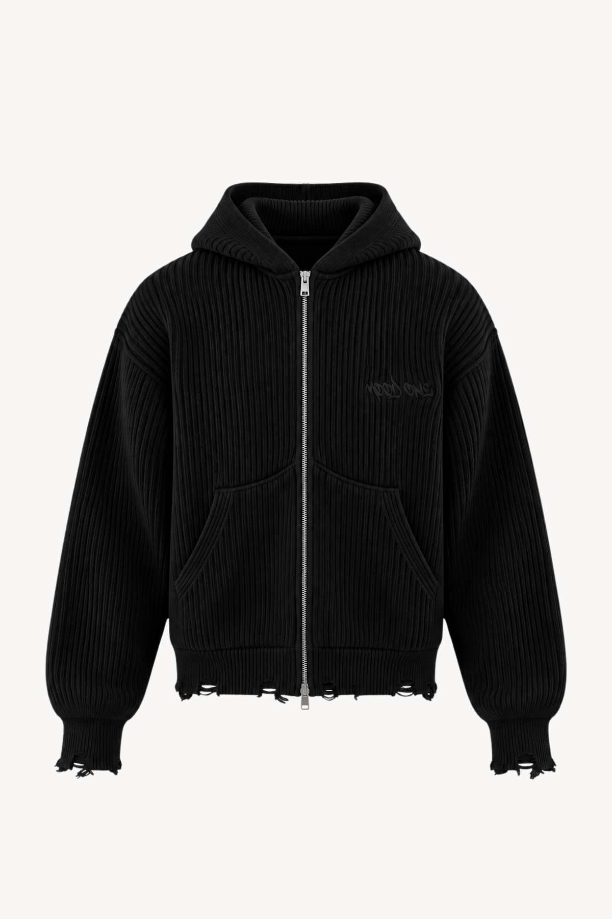 Black Full-Zip Knit Hoodie