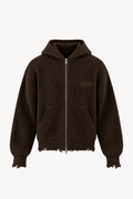 Brown Full-Zip Knit Hoodie