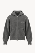 Grey Full-Zip Knit Hoodie