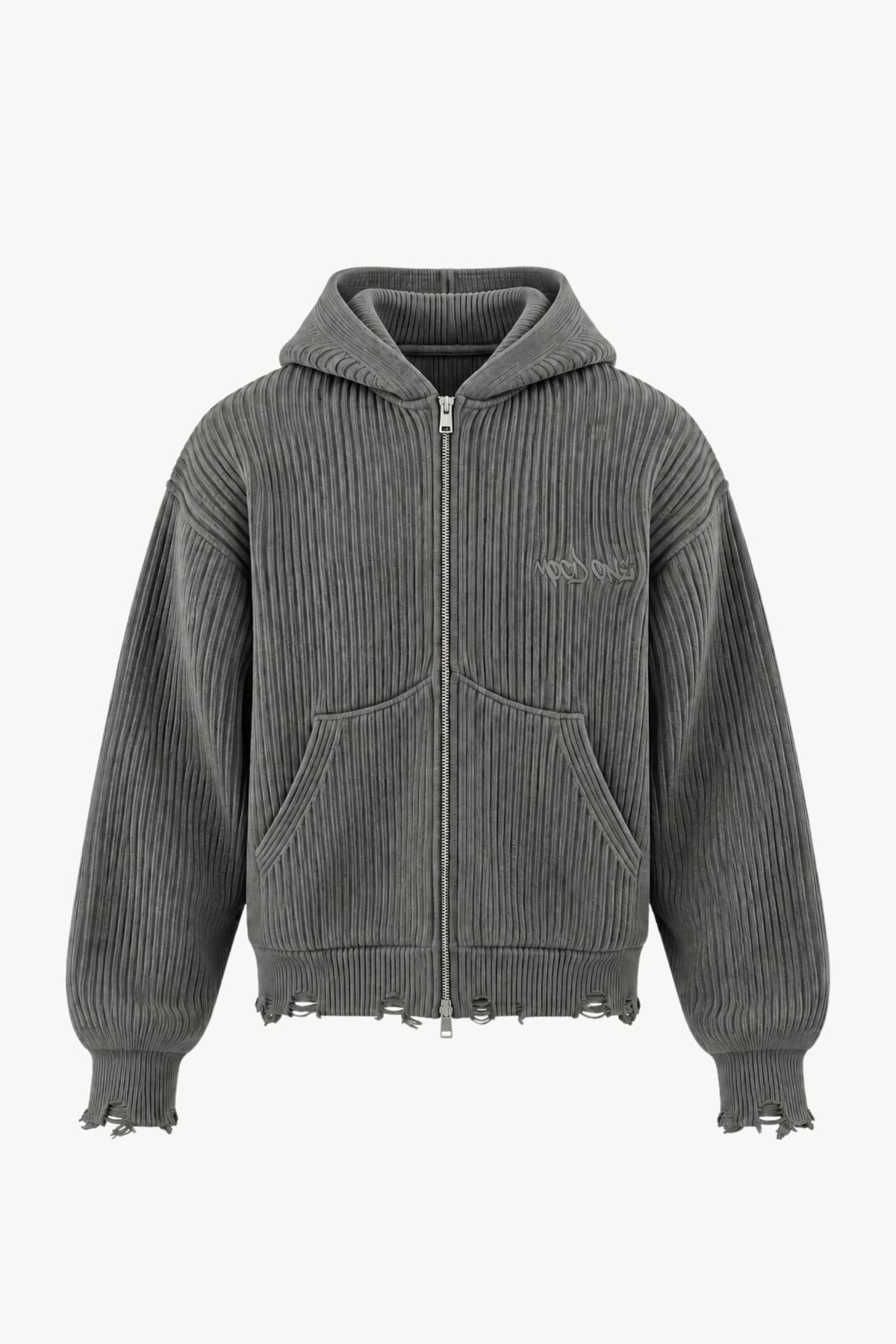 Grey Full-Zip Knit Hoodie