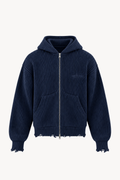 Blue Full-Zip Knit Hoodie