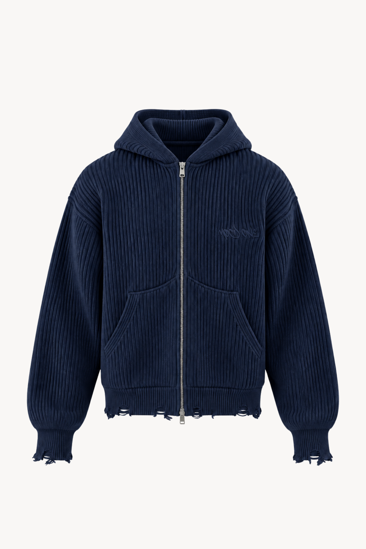 Blue Full-Zip Knit Hoodie