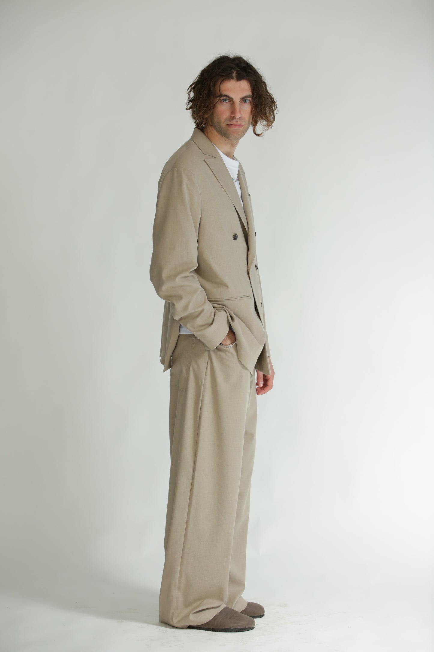 Giacca doppiopetto beige