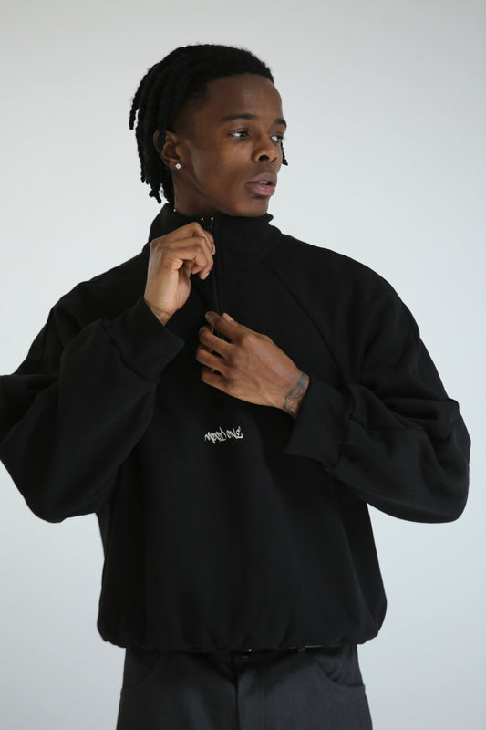 Felpa zip collo alto nera