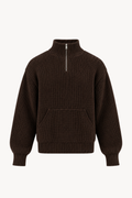 Brown Quarter Zip Knit Sweater