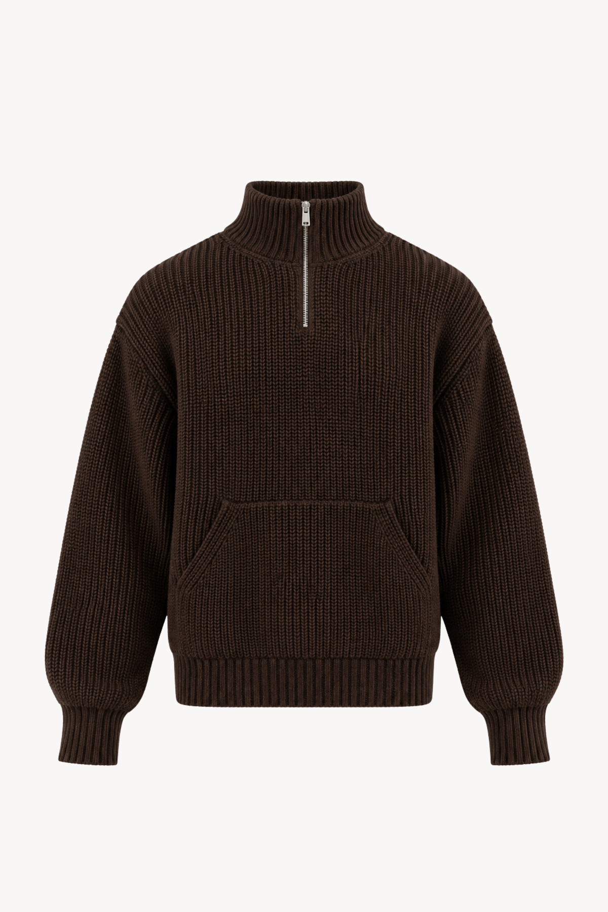 Brown Quarter Zip Knit Sweater