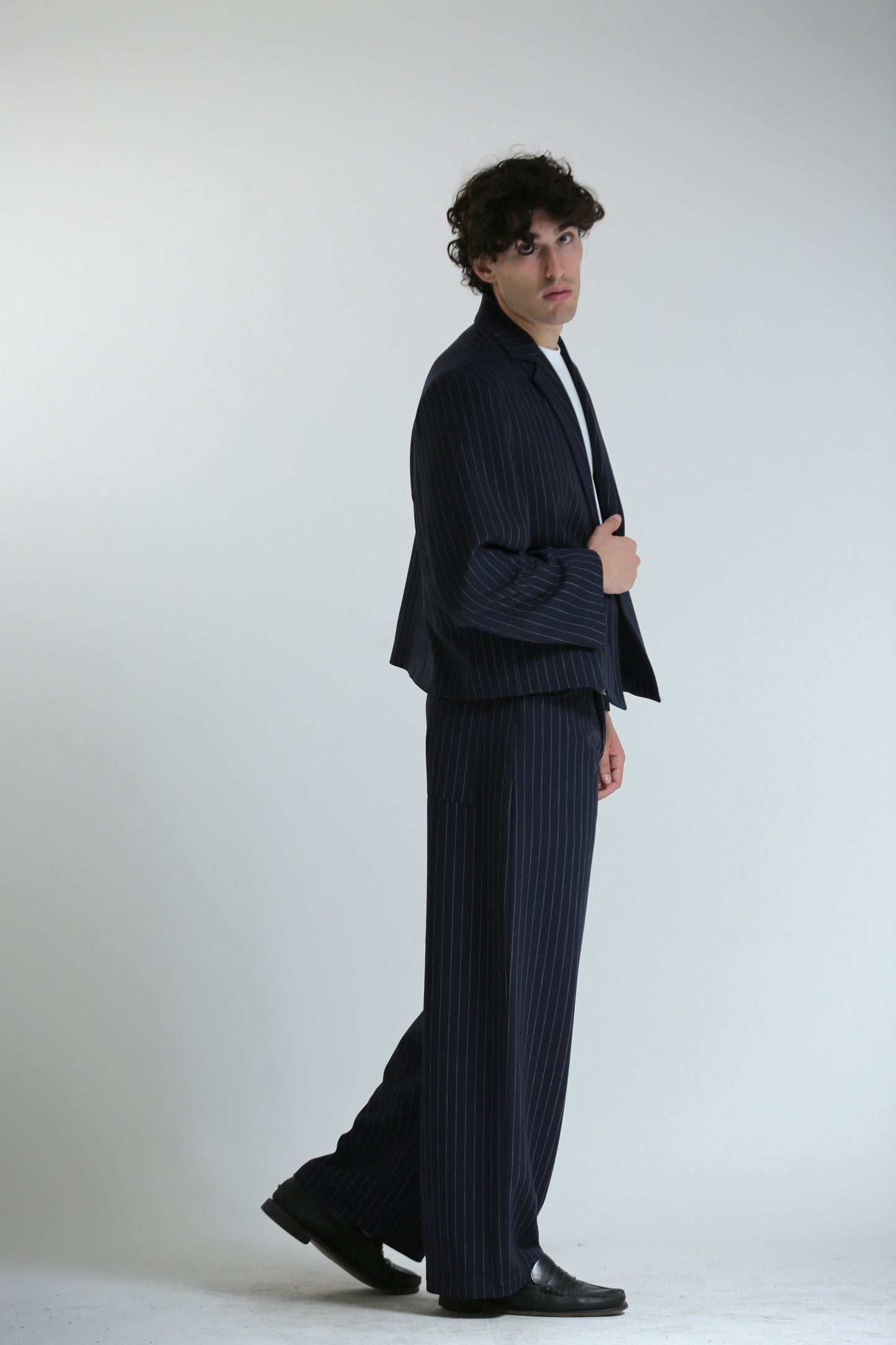 Pantalone Baggy gessato blu