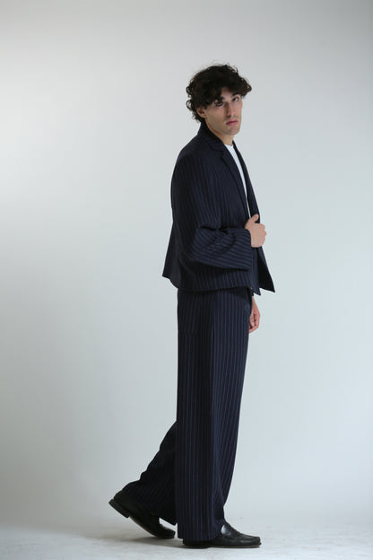 Pantalone Baggy gessato blu