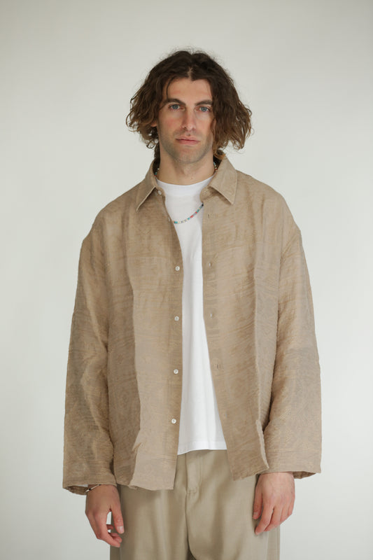 Camicia etnica manica lunga beige