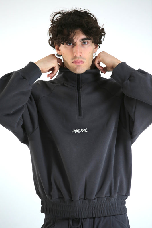 Felpa zip collo alto piombo