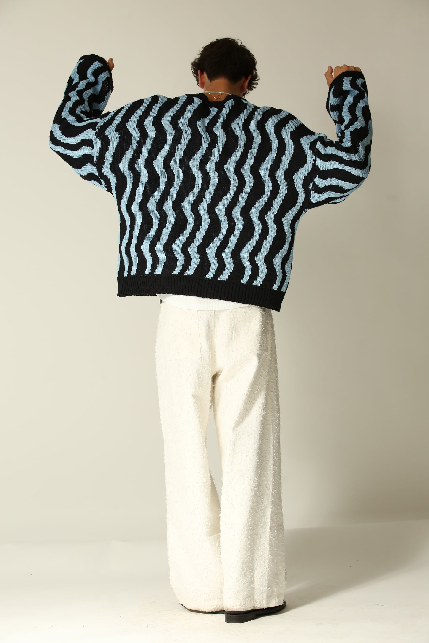 Cardigan crop manica larga fantasia azzurro