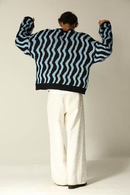 Cardigan crop manica larga fantasia azzurro