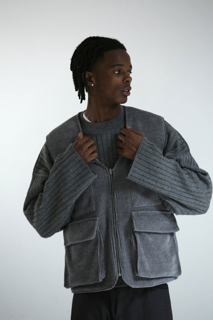 Gilet REVERSIBILE nero nylon / grigio ciniglia