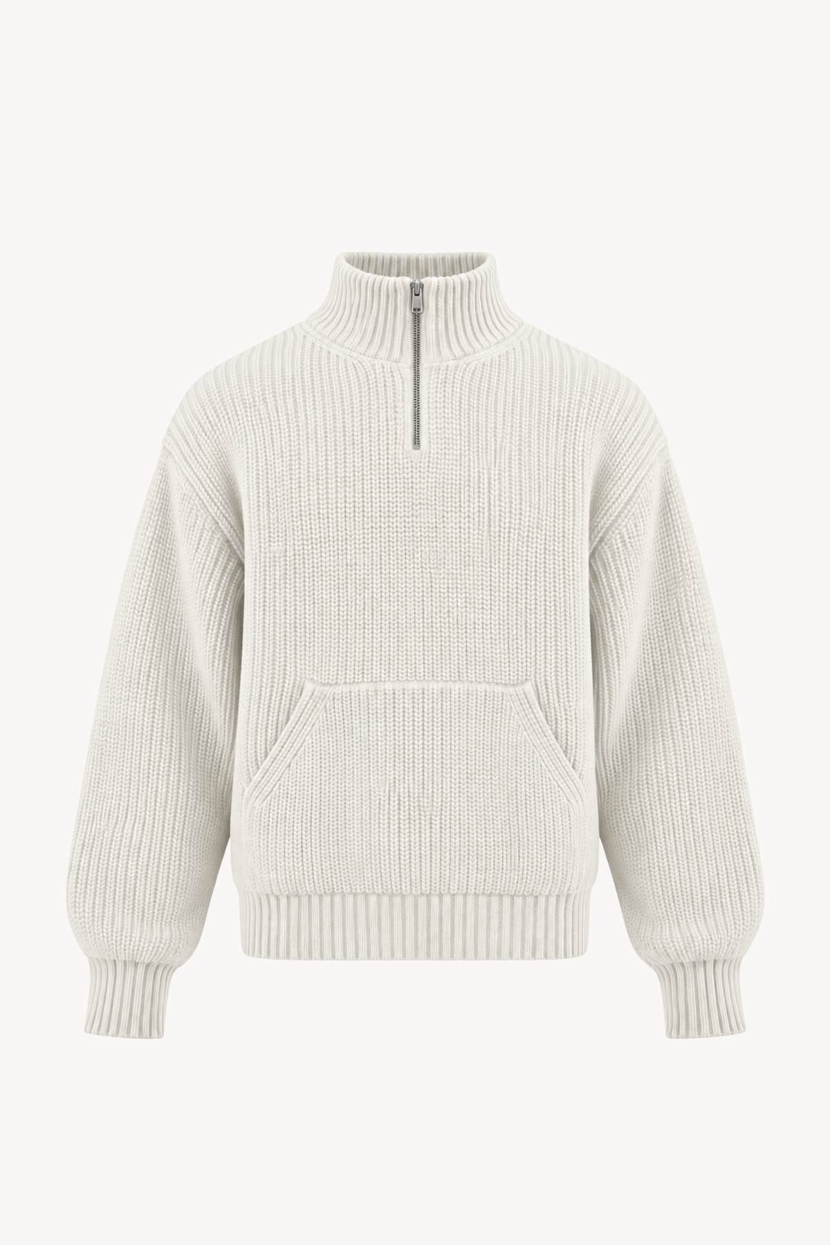 Cream Quarter Zip Knit Sweater