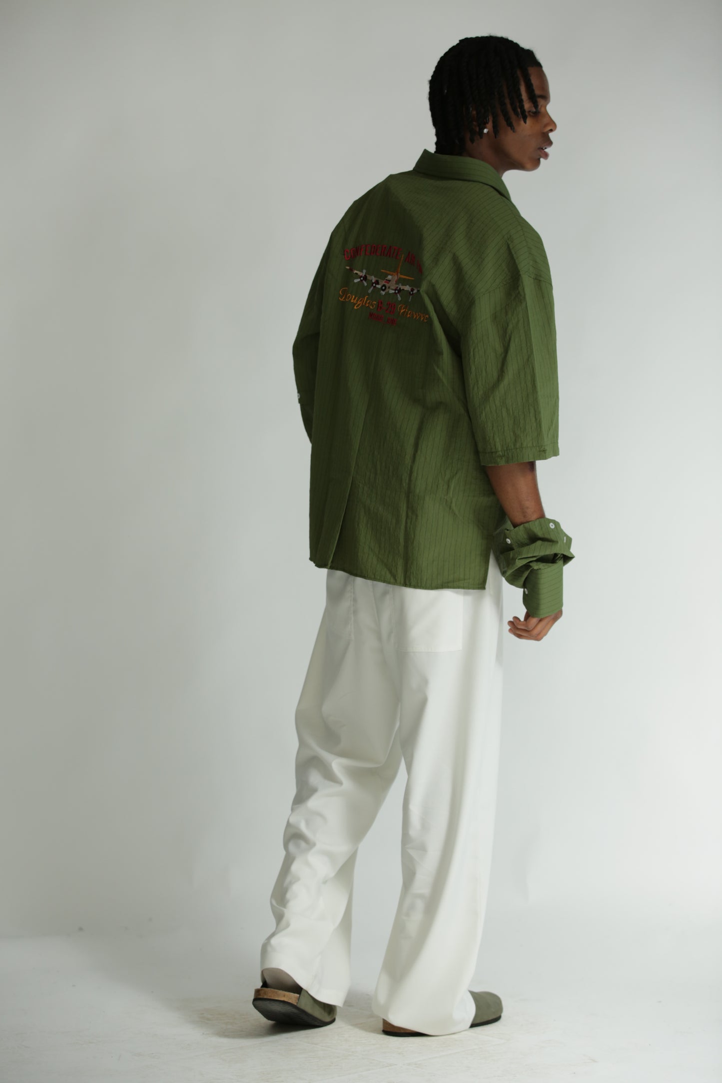Camicia manica smontabile righe verde