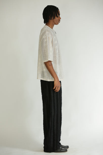 T-shirt traforata crop manica 3/4 bianca