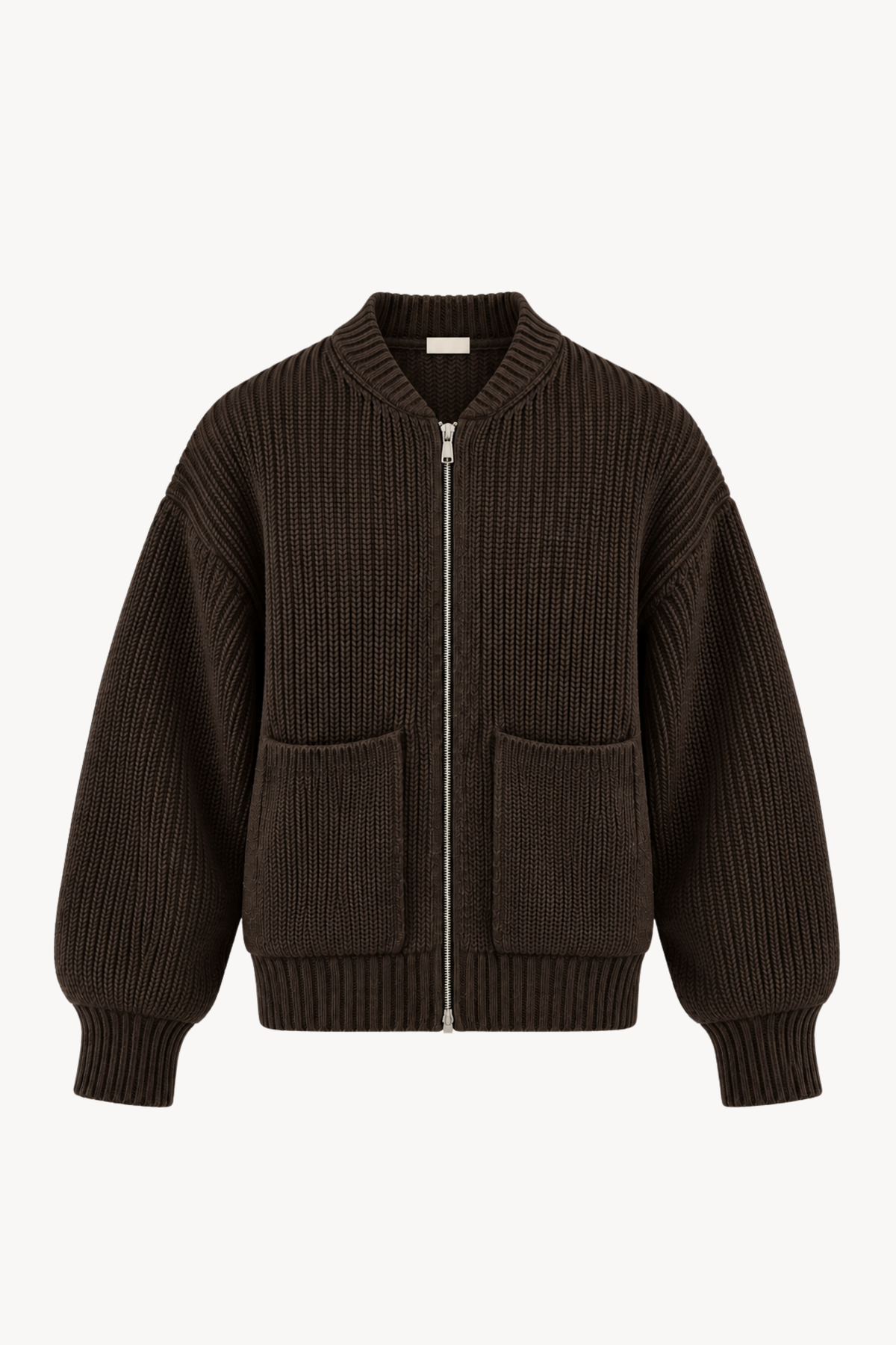 Brown Full-Zip Knit Jacket