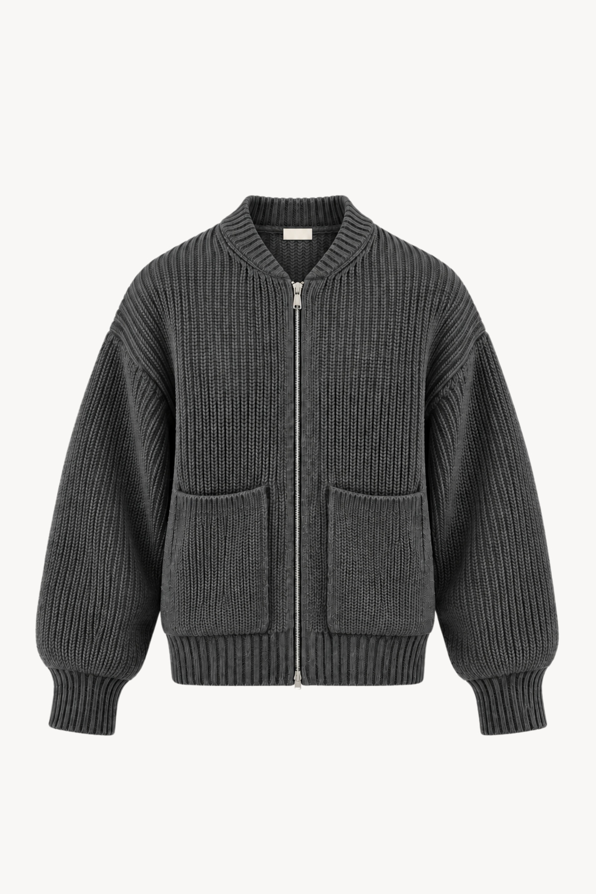 Grey Full-Zip Knit Jacket