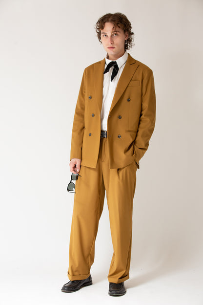 Pantalone vita alta fondo largo ocra