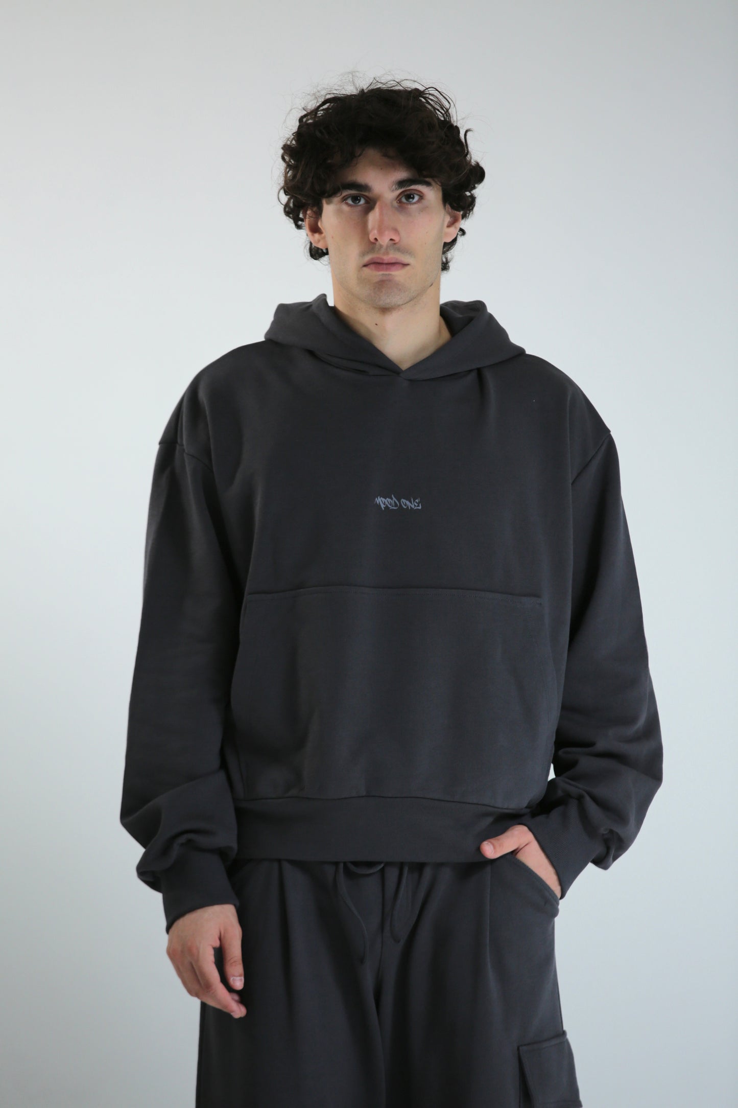 Felpa crop REVERSIBILE cappuccio piombo