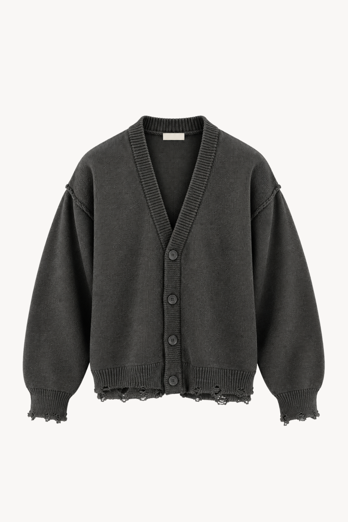 Grey Distressed Knit Cardigan