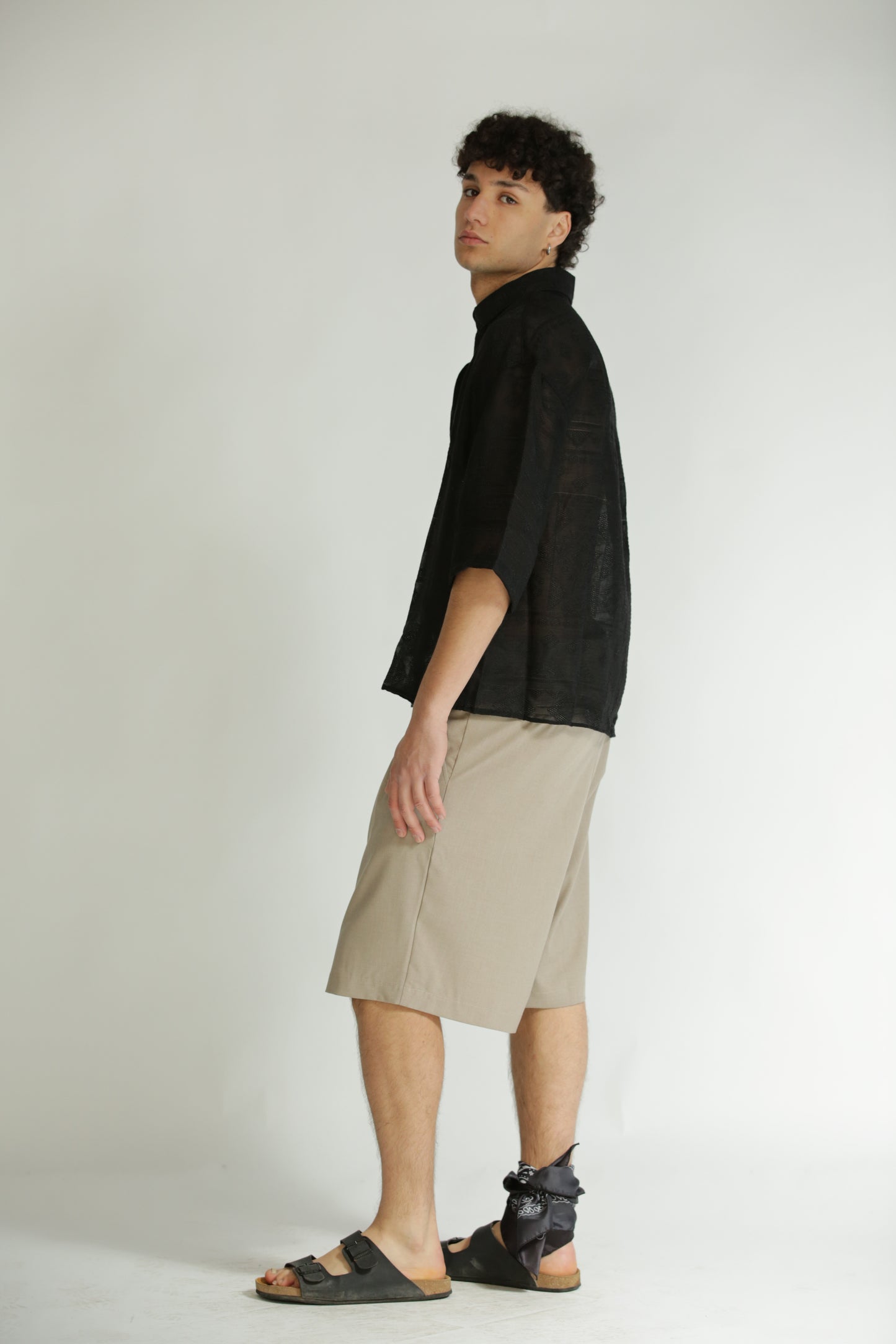 Camicia etnica manica 3/4 nera