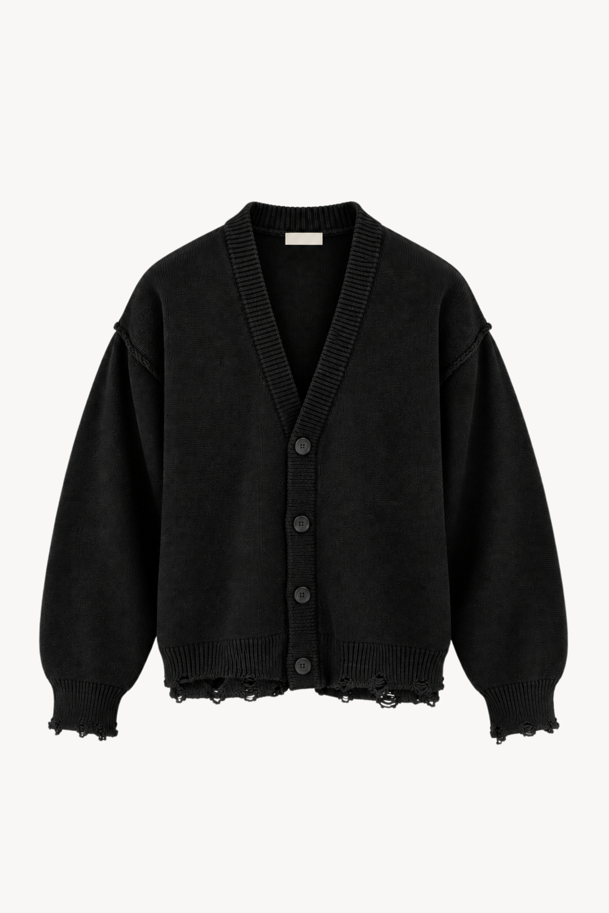Black Distressed Knit Cardigan