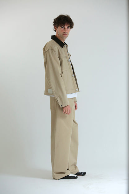 Work jacket collo contrasto beige