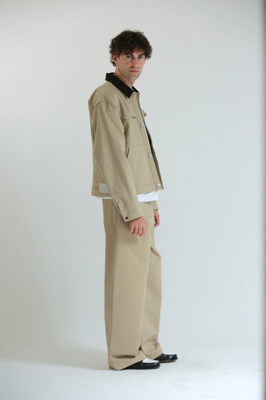 Work jacket collo contrasto beige