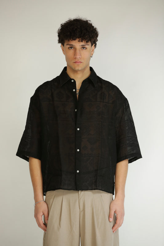 Camicia etnica manica 3/4 nera