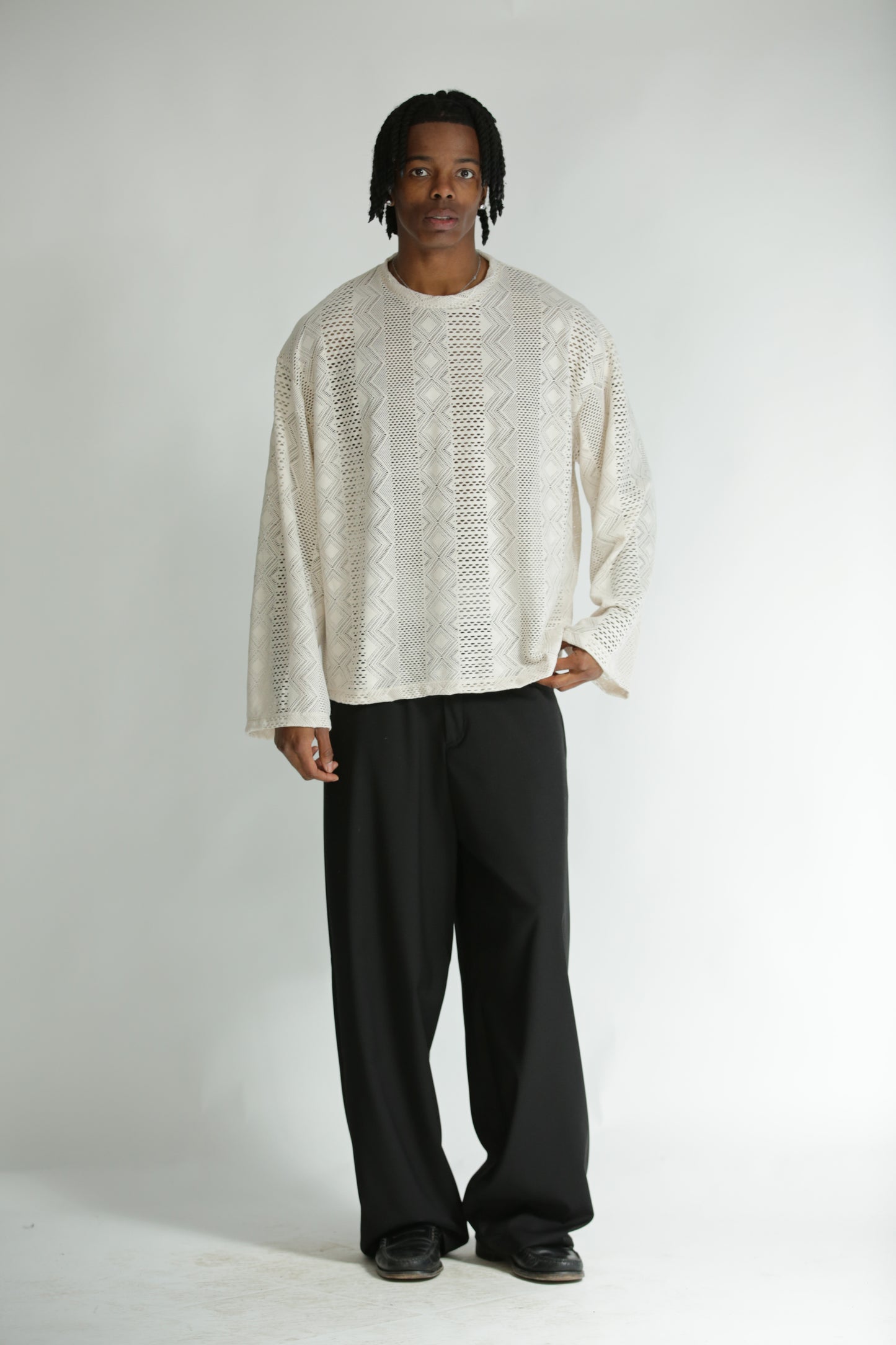 Long sleeve traforata bianca