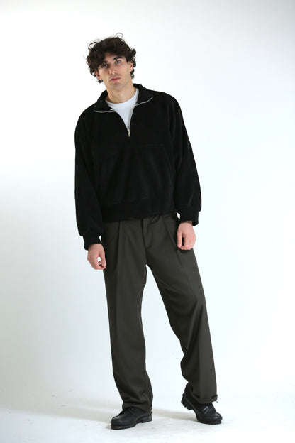 Pantalone vita alta fondo largo verde scuro