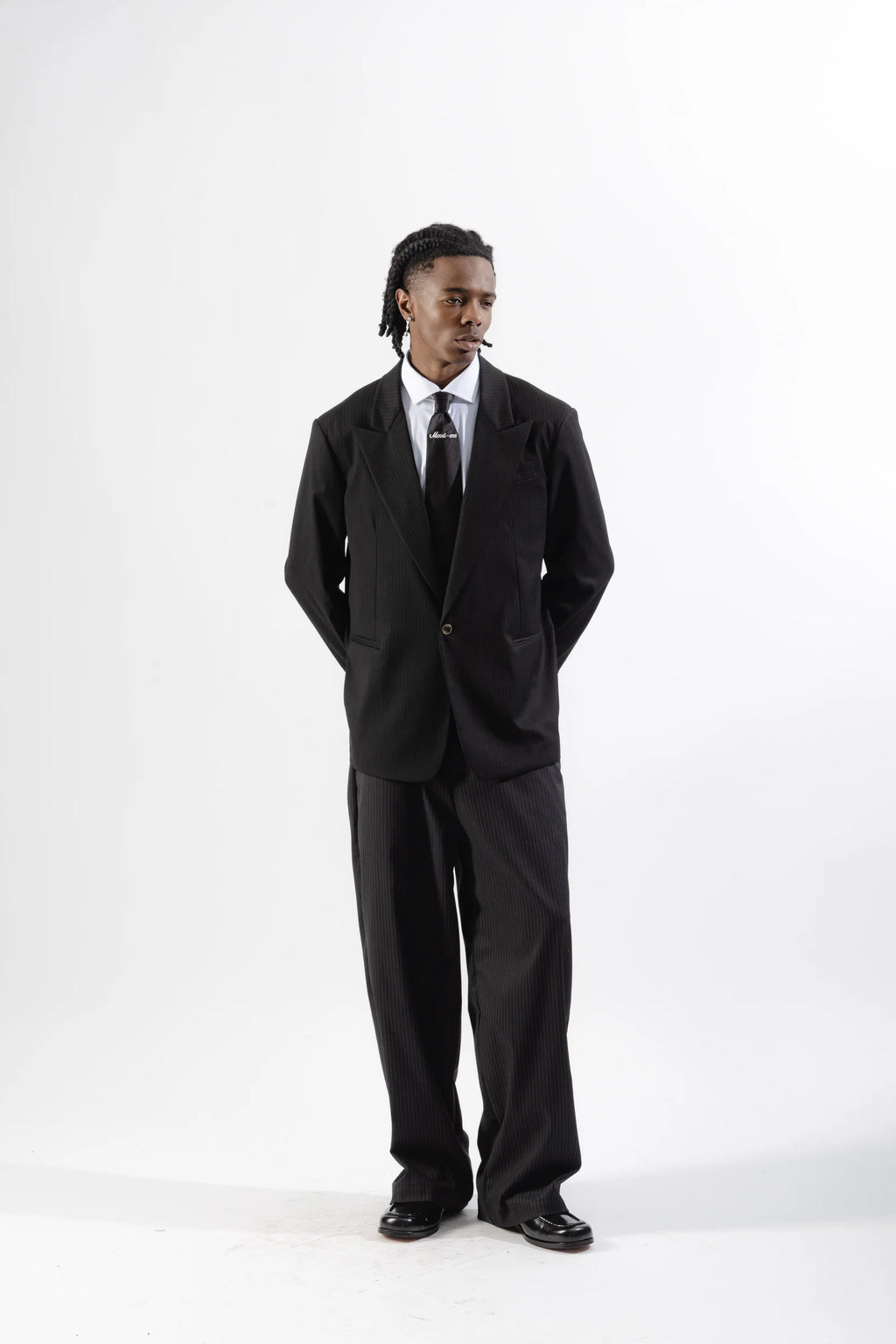 Black Pinstripe Baggy Tailored Trousers