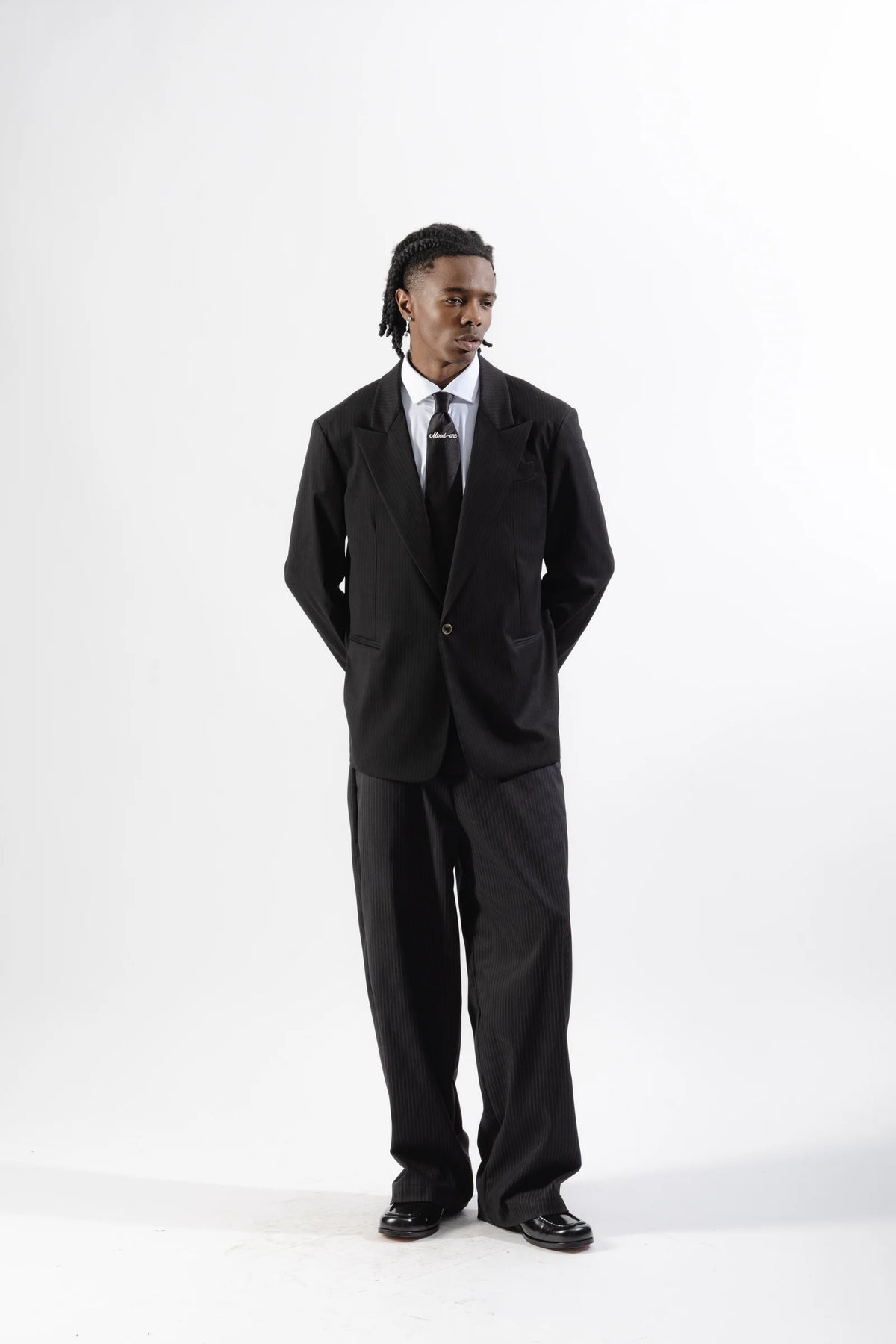 Black Pinstripe Baggy Tailored Trousers