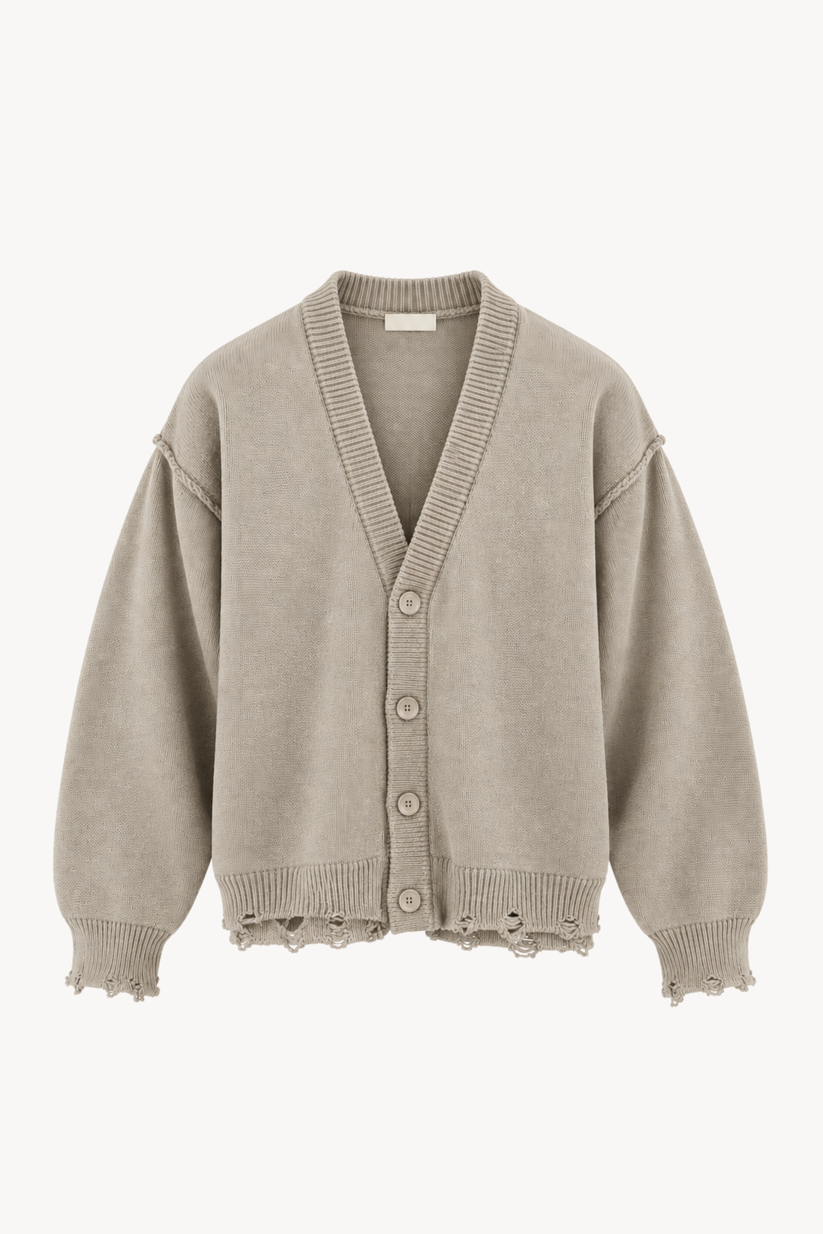 Beige Distressed Knit Cardigan