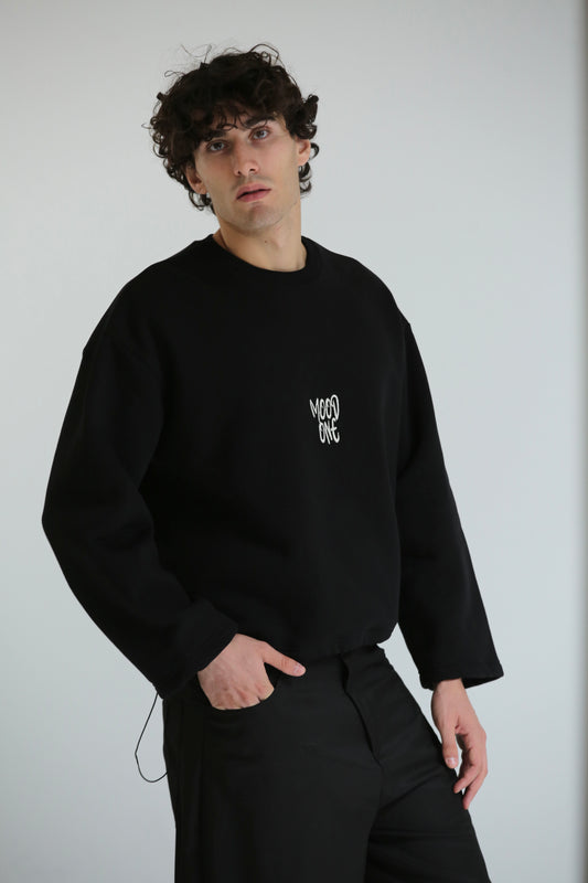 Felpa crop girocollo nero