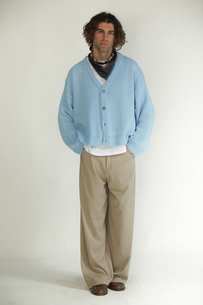 Cardigan crop taglio vivo celeste