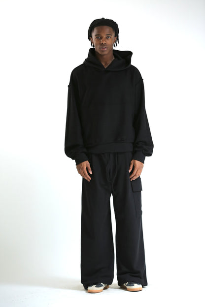 Felpa crop cappuccio REVERSIBILE nera