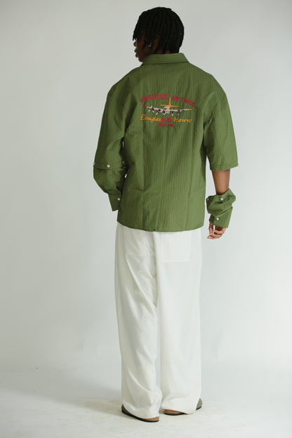 Camicia manica smontabile righe verde