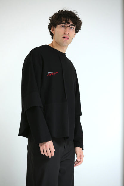 Long sleeve tagli intarsio nera