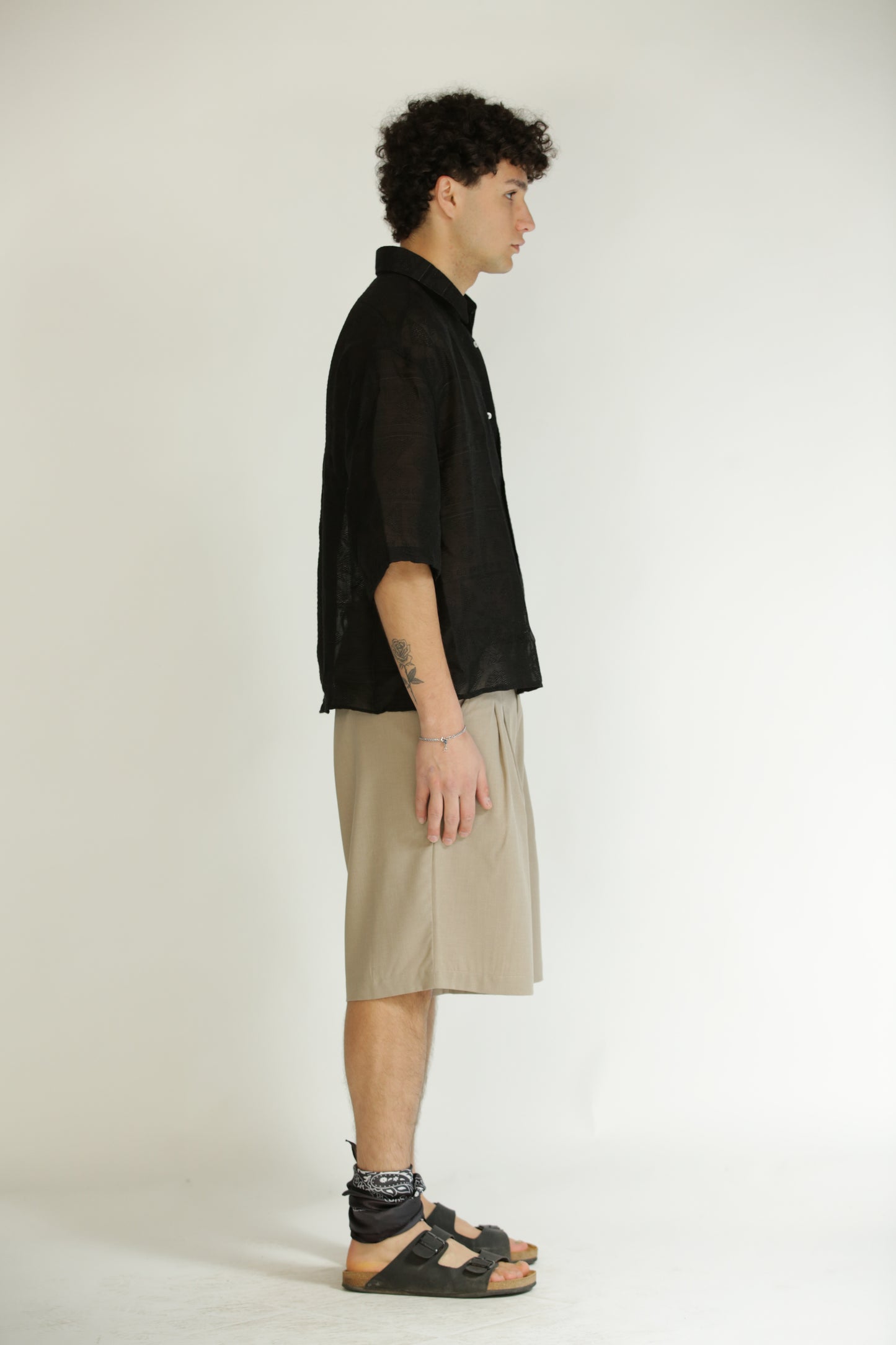 Camicia etnica manica 3/4 nera